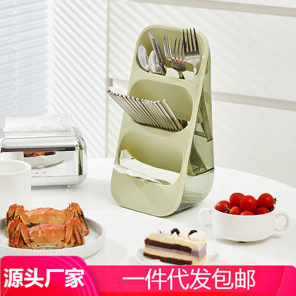 A Three-layer shelf Floor-mounted plastic chopstick cage Knife storage rack Drain chopstick cage Kitchen knife rack