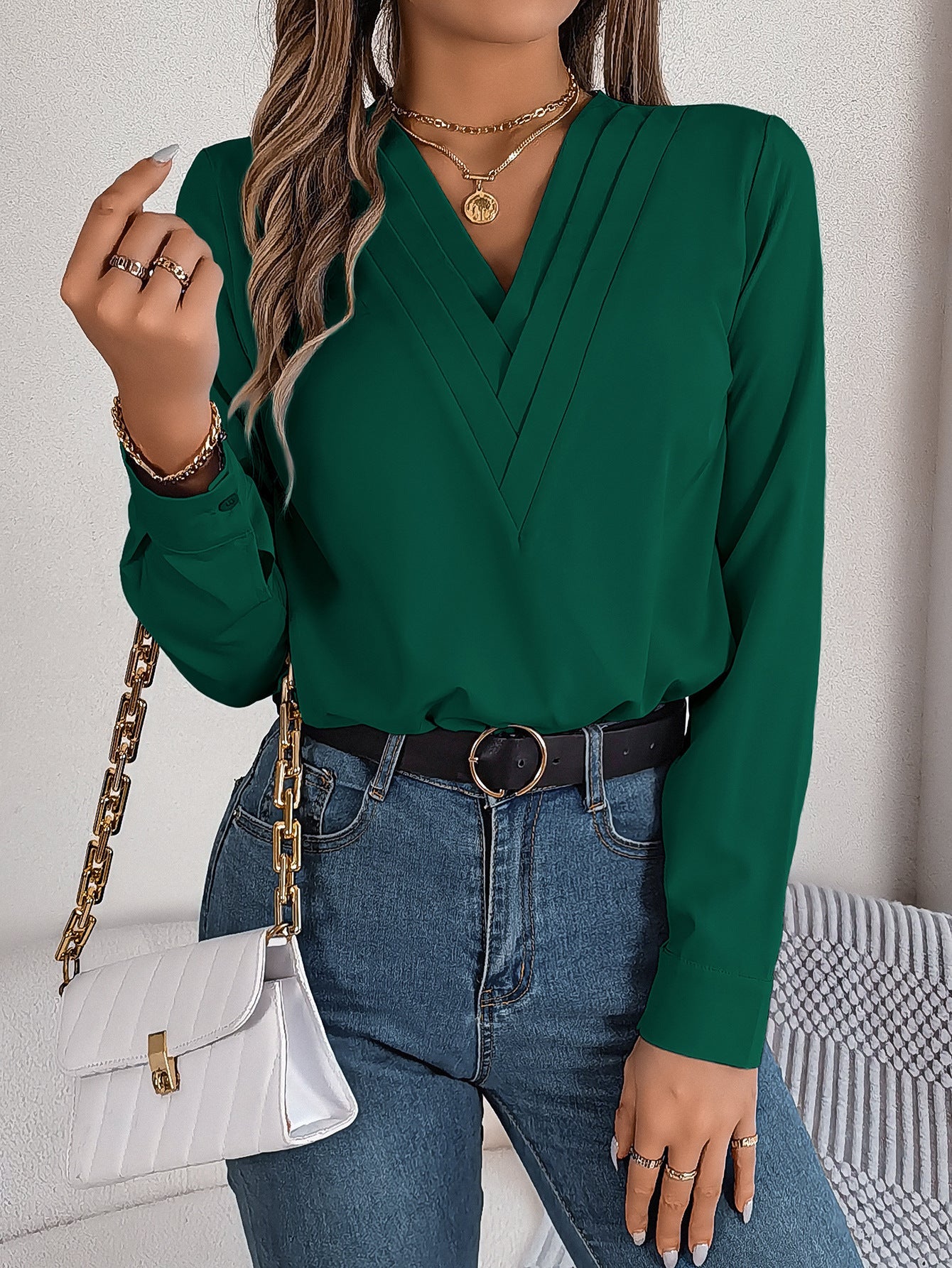 A Women's V-Neck Long Sleeve Shirt