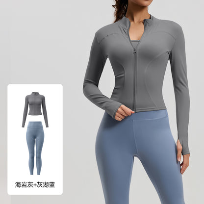 A Yoga Clothing Women's Fitness Running High Elasticity Sports Jacket Tights Hip Pants Fitness Clothing Set