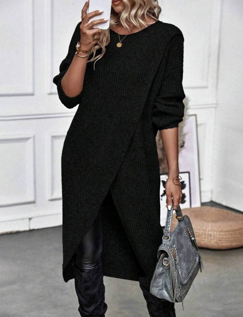 A long knitted sweater
