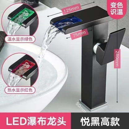 A: All copper LED light waterfall luminous faucet