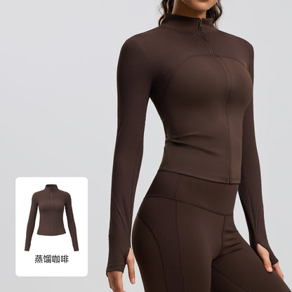 A new striped sports jacket outdoor running slim and thin stand-up neck yoga jacket