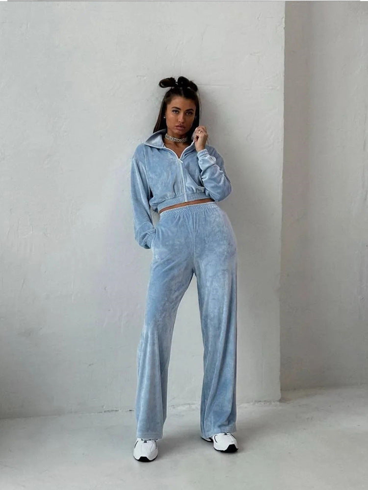 A sweater fleece shirt trousers set