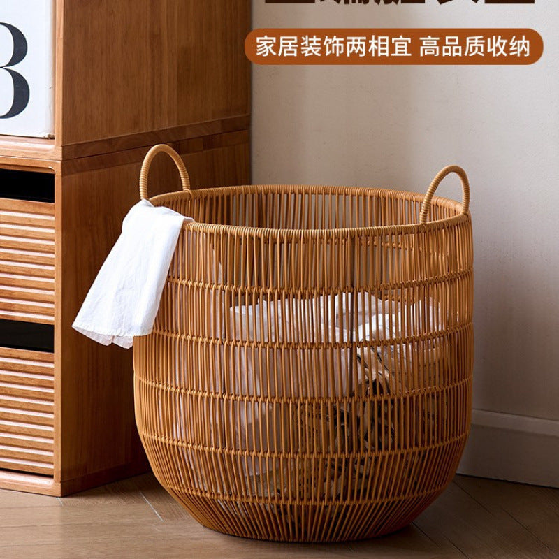 A waterproof storage basket made of imitation rattan