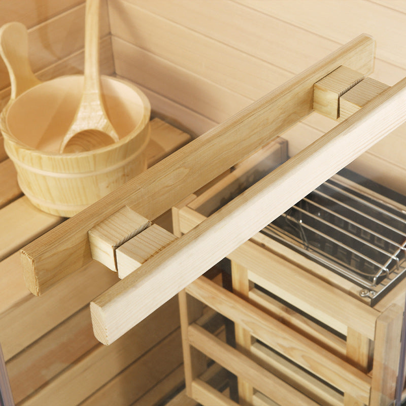A indoor wood sauna