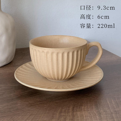 A retro stone coffee cup, premium sense, simple ceramic cup, exquisite latte latte flower cup, cappuccino mocha cup saucer