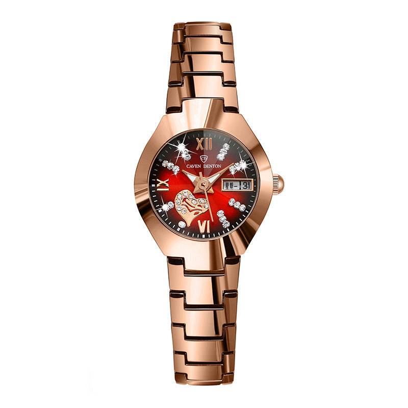 A Korean version of fashion trend women's watch double calendar diamond-encrusted waterproof luminous