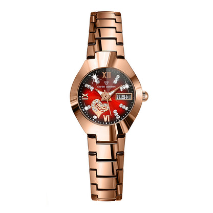 A Korean version of fashion trend women's watch double calendar diamond-encrusted waterproof luminous