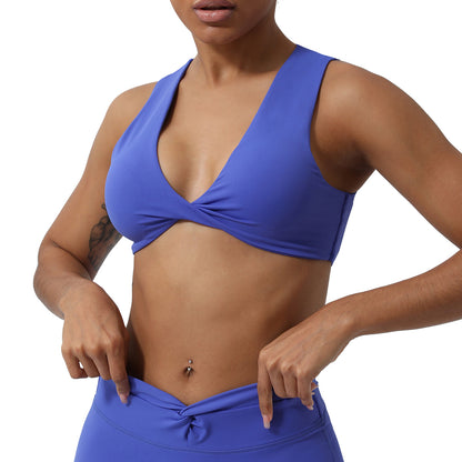 A New Kink Shockproof Gathering Yoga Bra Cross-border Indoor Training Fitness Bra Sports Vest with Chest Padding Women