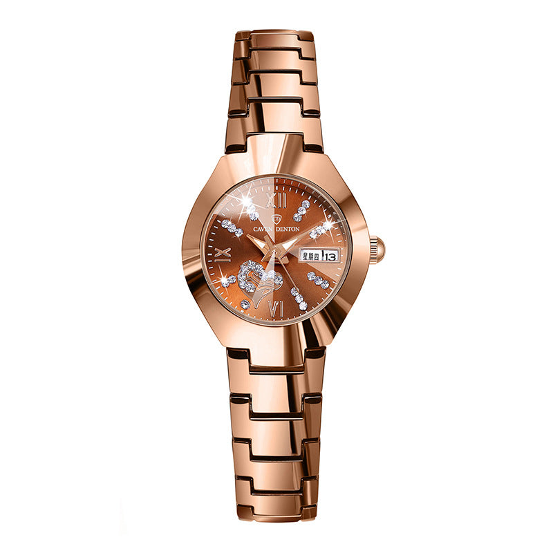 A Korean version of fashion trend women's watch double calendar diamond-encrusted waterproof luminous