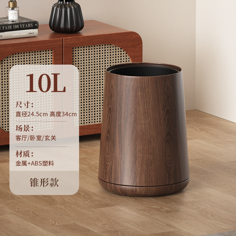A black walnut wood grain trash can