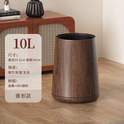 A black walnut wood grain trash can