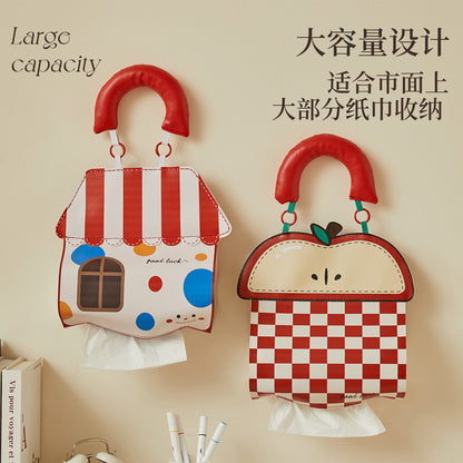 A cartoon wall-mounted tissue bag