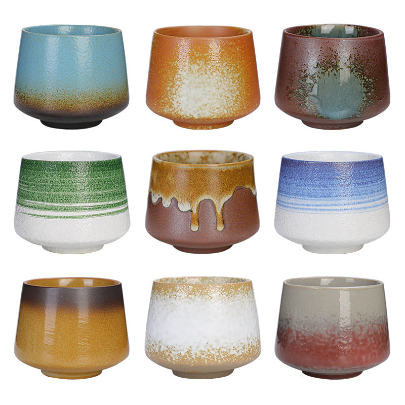 A coarse pottery coffee cup creative latte latte flower cup ceramic Japanese retro kung fu tea set teacup master cup water cup