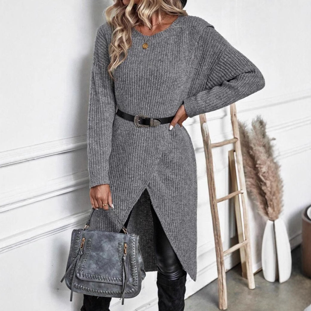 A long knitted sweater