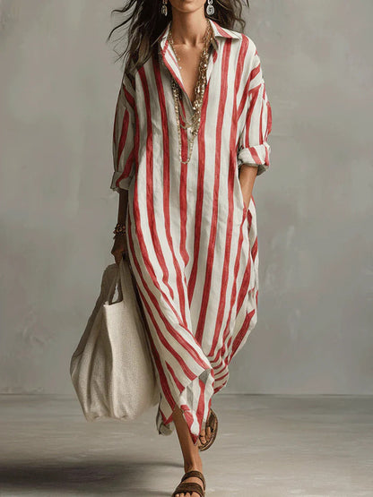A stripe cropped sleeve shirt dress