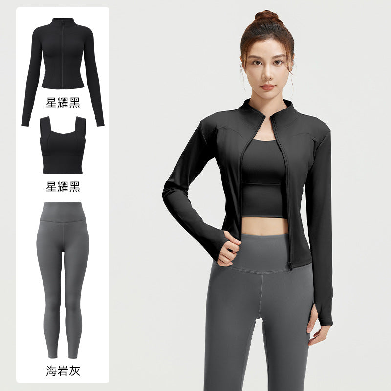 A Spring and Autumn Yoga Clothing Three-piece Skinny Fitness Clothing Morning Running Sports Suit