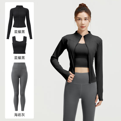A Spring and Autumn Yoga Clothing Three-piece Skinny Fitness Clothing Morning Running Sports Suit