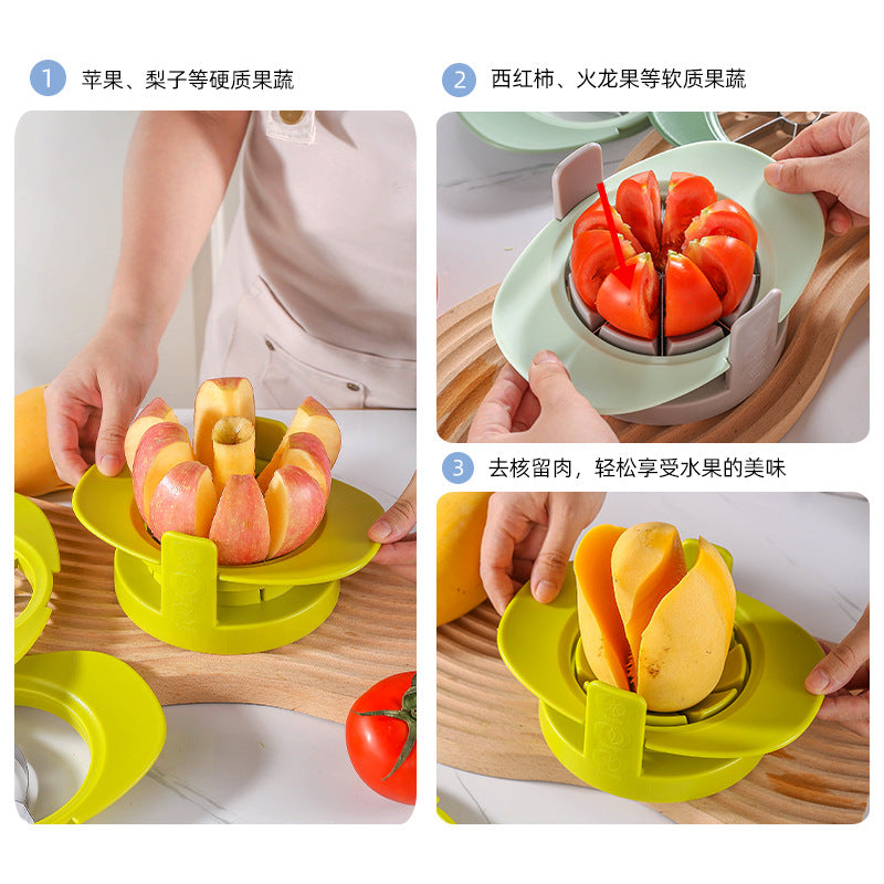 A four-piece set of apple cutting, stainless steel fruit cutter, apple slicer set, household pitted fruit slicing and dividing