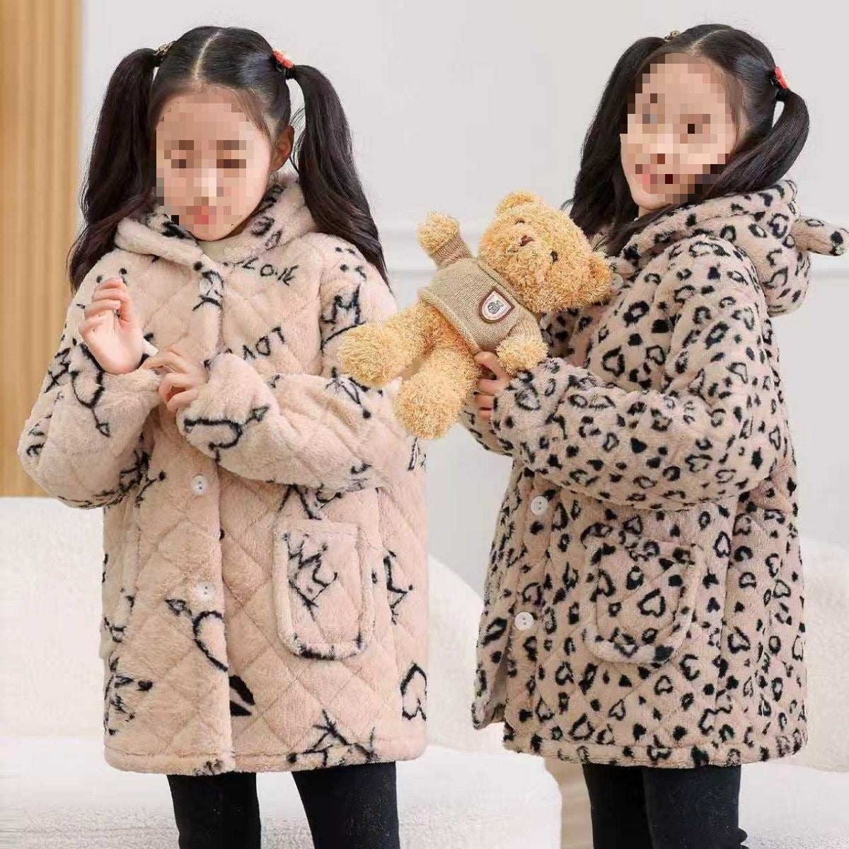 A extra thick girls princess wind leopard print warm winter blouse jacket fashion cotton-padded jacket velvet cotton-padded jacket