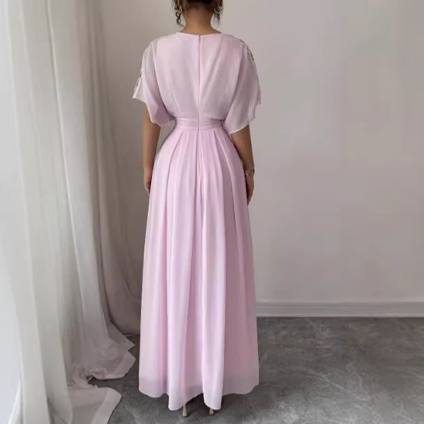 A crew neck chiffon maxi dress
