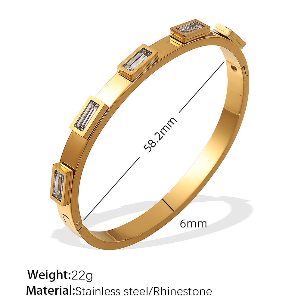A European and American hot selling ins style titanium steel bracelet hexagram star snap buckle bracelet 18k gold-plated stainless steel zircon bracelet