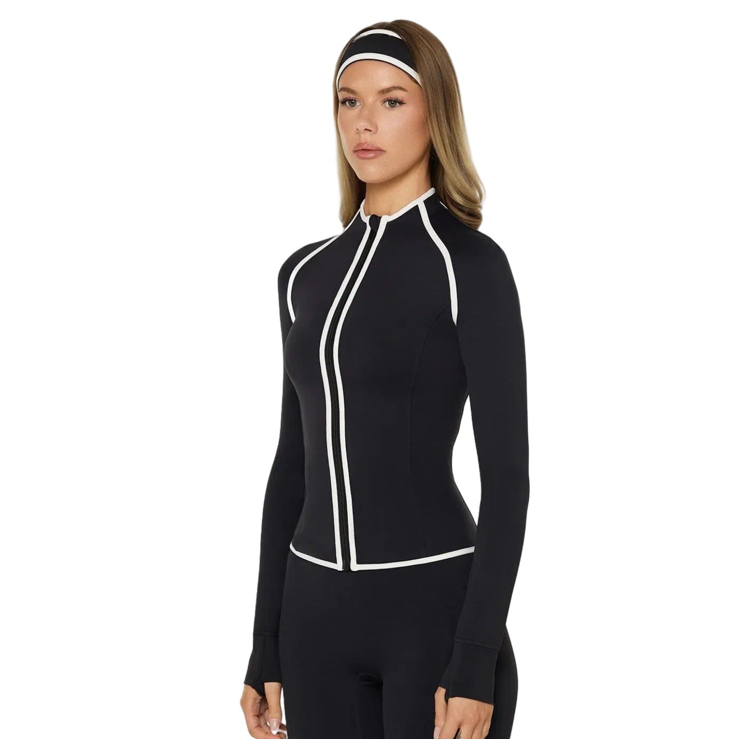 A new nude yoga jacket stand-up collar zipper fitness shaping waist short sports long sleeve cycling