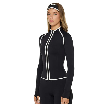 A new nude yoga jacket stand-up collar zipper fitness shaping waist short sports long sleeve cycling