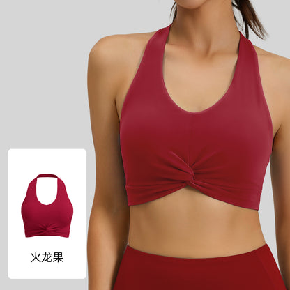 A new neck-hanging back sports underwear double-sided brocade high elastic breathable chest pad yoga vest for women