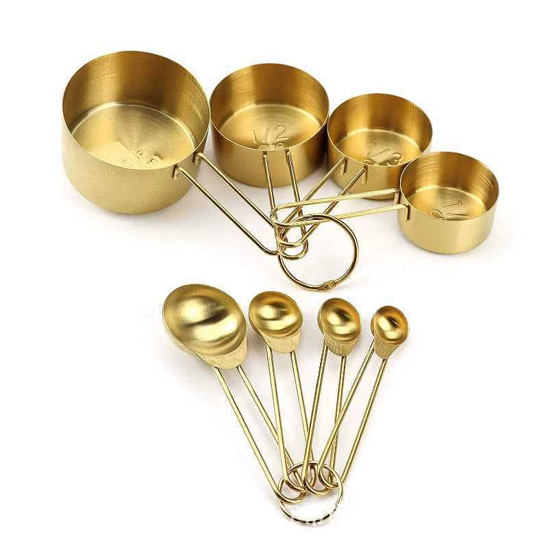 A Stainless steel measuring cup measuring spoon Acacia wooden handle baking tool