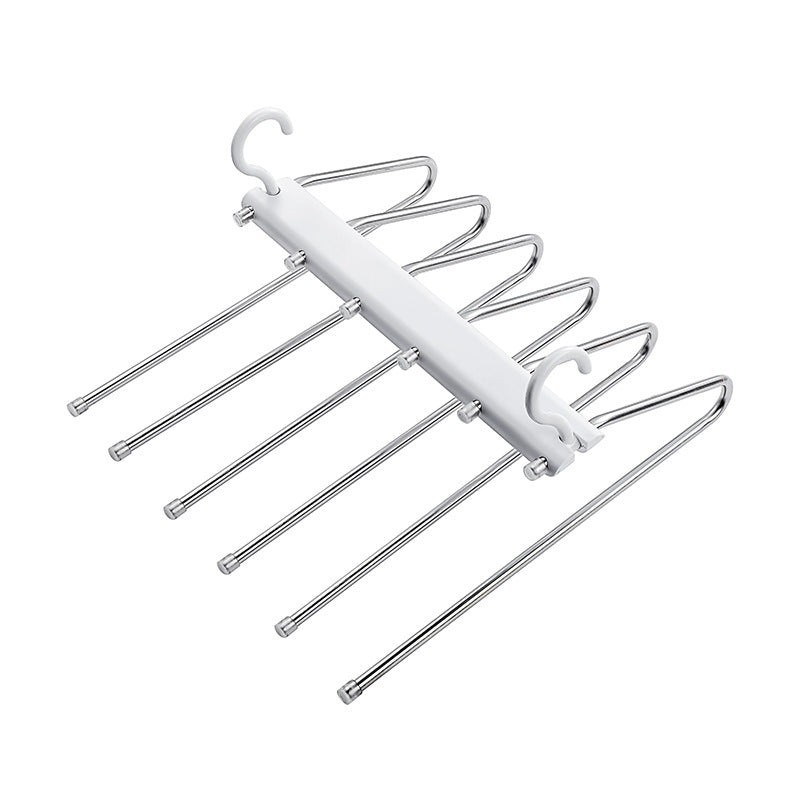 A stainless steel pants storage rack