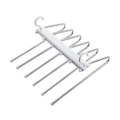 A stainless steel pants storage rack