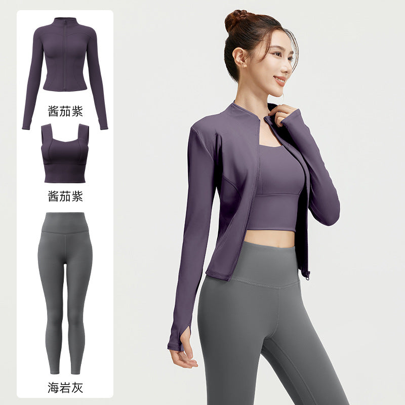 A Spring and Autumn Yoga Clothing Three-piece Skinny Fitness Clothing Morning Running Sports Suit