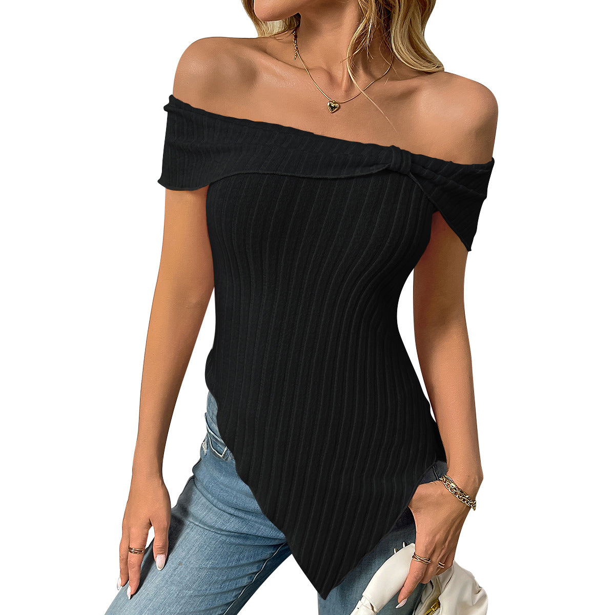 European and American cross-border 2025 Amazon independent station summer new products women's slim slanted shoulders sexy sweet top t-shirt