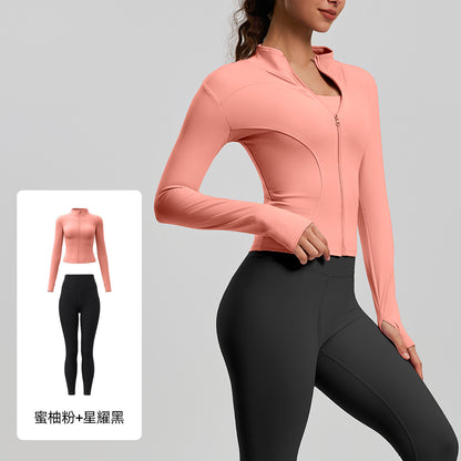 A Yoga Clothing Women's Fitness Running High Elasticity Sports Jacket Tights Hip Pants Fitness Clothing Set