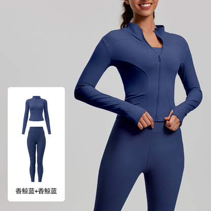 A Yoga Clothing Women's Fitness Running High Elasticity Sports Jacket Tights Hip Pants Fitness Clothing Set