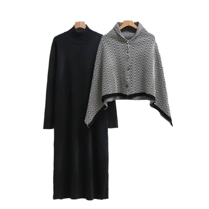 A long-sleeved dress shawl jacket two-piece set