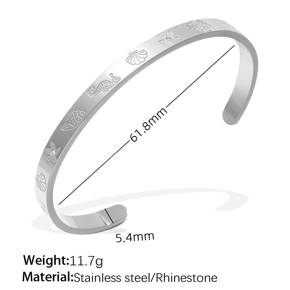 A cross-border European and American exaggerated personality versatile titanium steel inlaid zircon marine series stainless steel advanced sense opening bracelet
