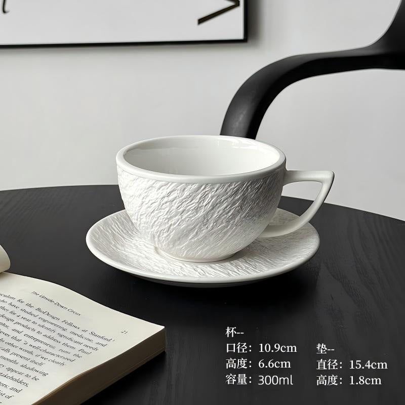 A retro stone coffee cup, premium sense, simple ceramic cup, exquisite latte latte flower cup, cappuccino mocha cup saucer