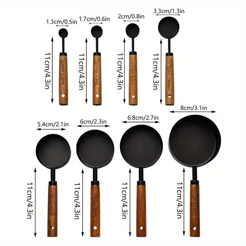 A Stainless steel measuring cup measuring spoon Acacia wooden handle baking tool