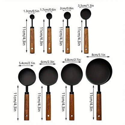 A Stainless steel measuring cup measuring spoon Acacia wooden handle baking tool
