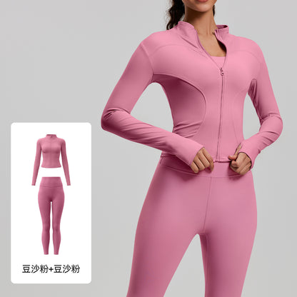 A Yoga Clothing Women's Fitness Running High Elasticity Sports Jacket Tights Hip Pants Fitness Clothing Set