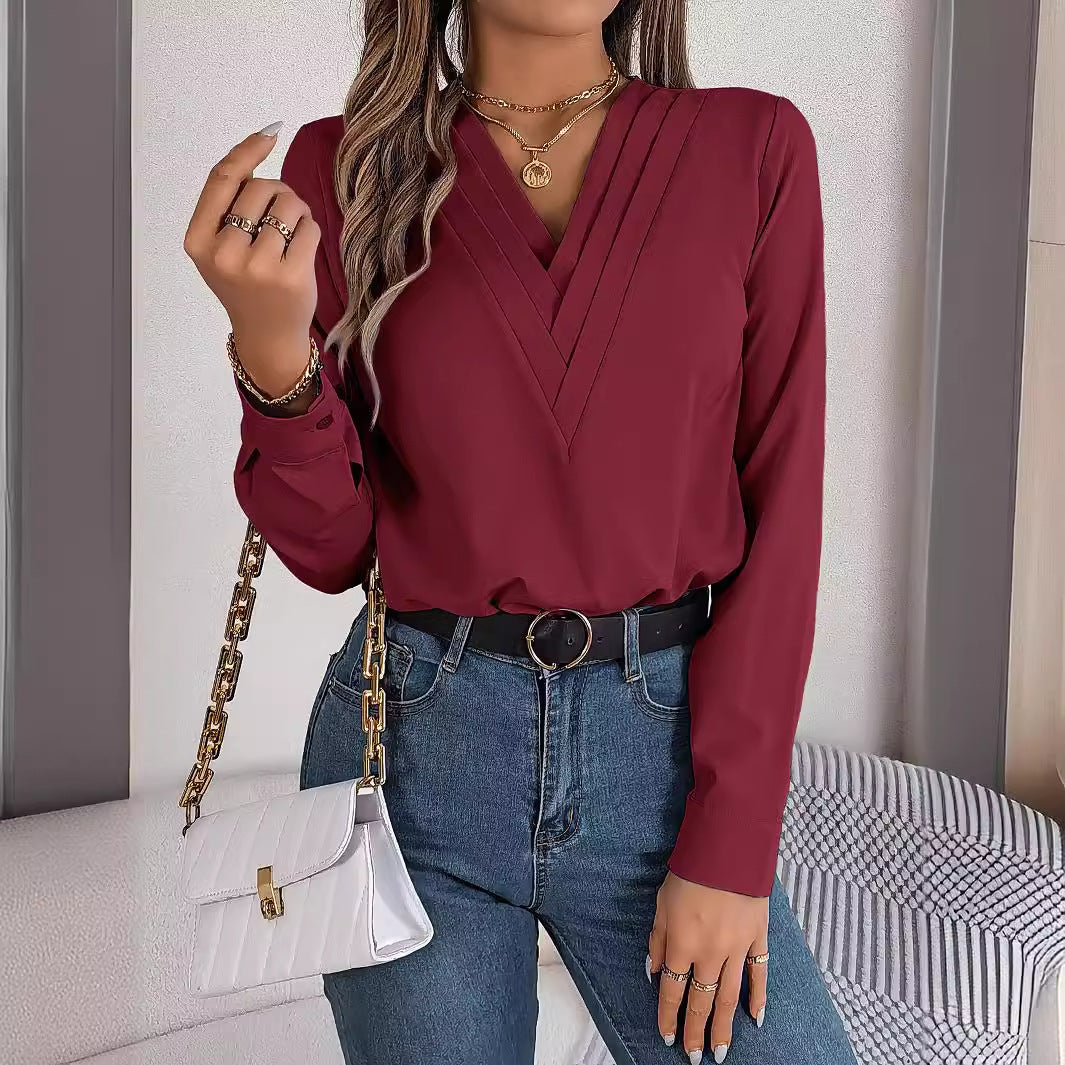 A Women's V-Neck Long Sleeve Shirt