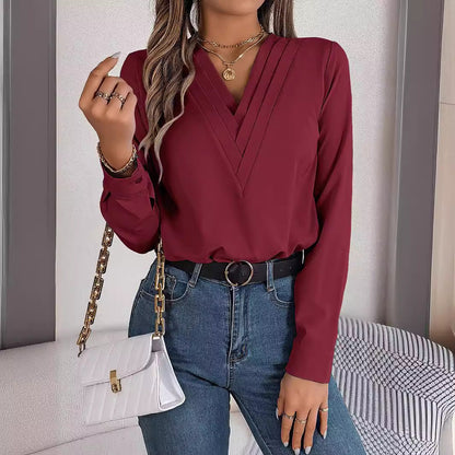 A Women's V-Neck Long Sleeve Shirt