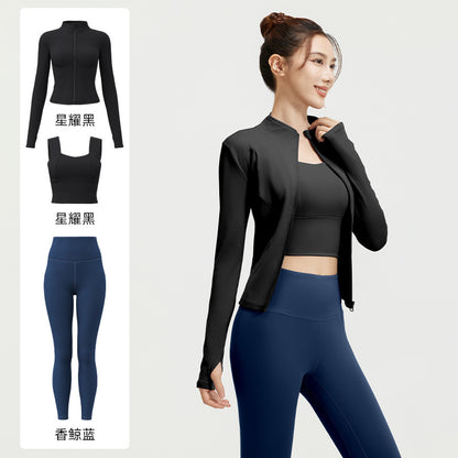 A Spring and Autumn Yoga Clothing Three-piece Skinny Fitness Clothing Morning Running Sports Suit
