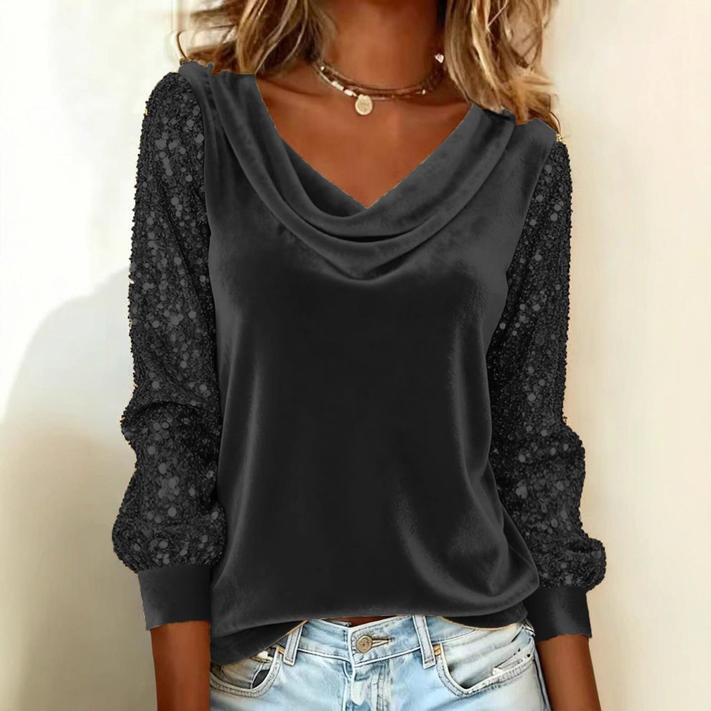 A sequined long-sleeved top