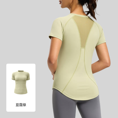 A mesh yoga short-sleeved sports fitness clothes show chest shaping breathable sports T-shirt women