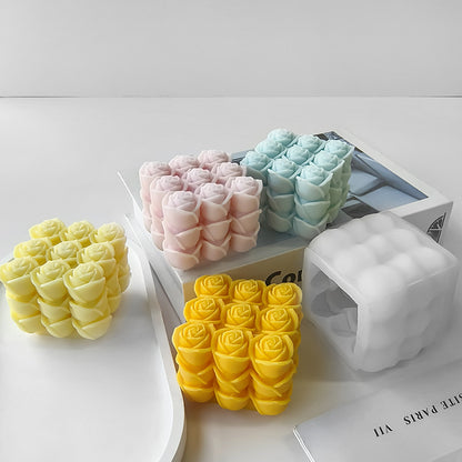 A geometric Rubik's Cube scented candle mold