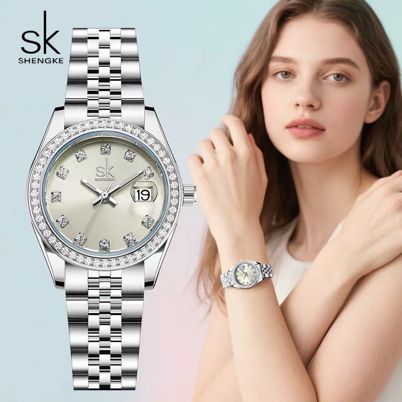 A SK watch women's waterproof zircon temperament quartz watch niche light luxury women's student watch