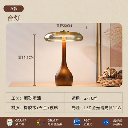 A solid wood glass table lamp